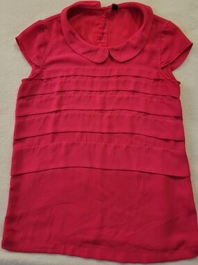 Women’s Pink Pleated Peter Pan Collar Blouse